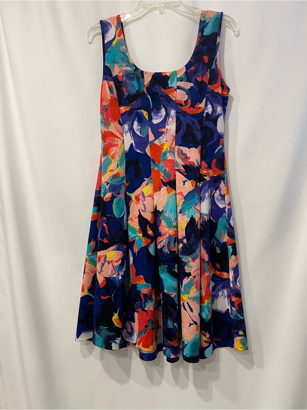 Spense Navy Multi-Color Floral Scoop Neck Fit-and-Flare Dress Size 8